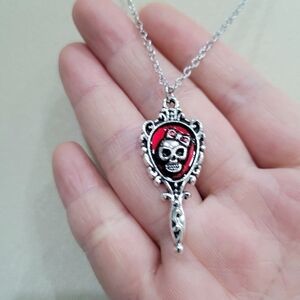 Brand New Silver & Red Skull Necklace
